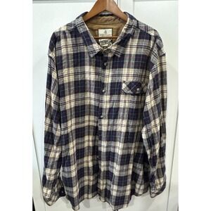 Legendary Whitetails Shirt Men's 4XT Buck Camp Flannel Plaid Beige Blue Big Tall